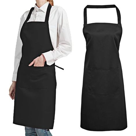 Paquete de 2 delantales de chef, delantal negro con bolsillos, delantal impermeable ajustable para hombres y mujeres, delantal de cocina profesional para cocinar, jardinería, restaurante, barbacoa, ca (1/5)