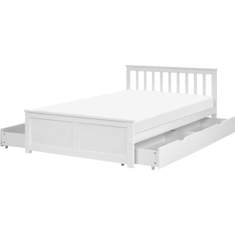 Bed Frame White Pine Wood MDF Storage Set of 4 Drawers EU Small Double Size 4ft Headboard Minimalist OLENDON (1/5)