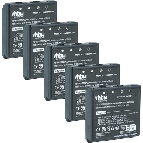 vhbw 5x Batterie remplacement pour HBC BA209062, BA225000, BA209061, BA225030 pour opérateur télécommande industrielle (700mAh, 6V, NiMH)