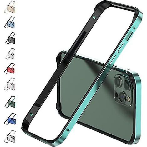 Coque de protection avec cadre en aluminium et bords surélevés, compatible iPhone 14 Pro Max/14 Pro/14 Plus (vert). (1/5)