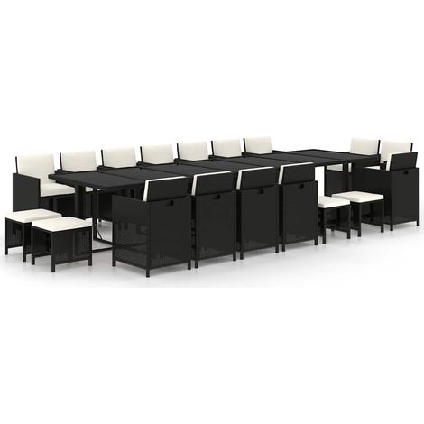 Maison Exclusive - Set da Pranzo per Giardino 19 pz con Cuscini in Polyrattan Nero (1/5)
