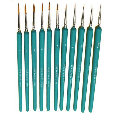 Ensemble de 11 pinceaux de détail, manche ergonomique, poils de martre doux, forte aspiration, convient au dessin au trait, bleu ciel, 11 pinceaux.
