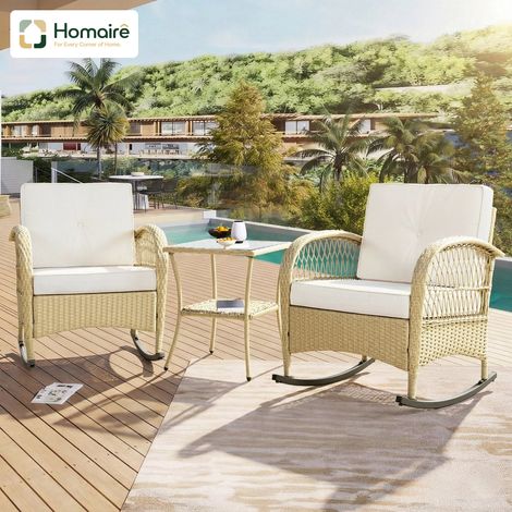 HOMAIRE Rattan Balkongarnitur 3-teilig avec chaise suspendue et coussins beiges