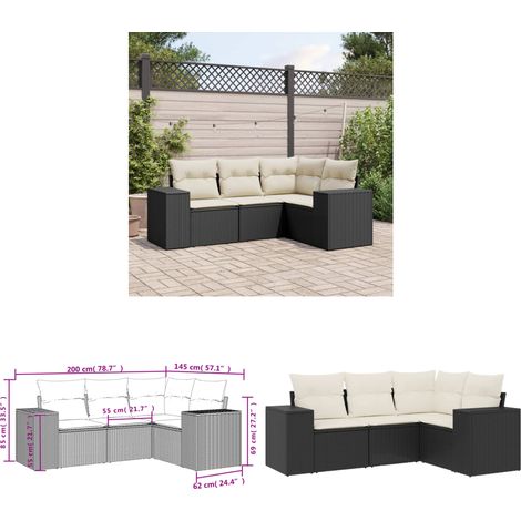 Salon de jardin 4 pcs avec coussins noir résine tressée - Ensemble Salon De Jardin - Meuble Extérieur - Résine Tressée - Rotin Synthétique - Mobilier De Jardin - Home & Living (1/3)