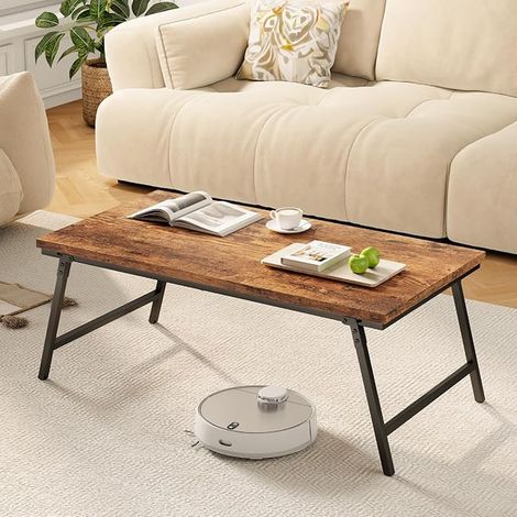 Folding Coffee Table, Small Living Room Table, 80×40×40cm, Wooden Sofa Side Table, Vintage Brown (1/5)