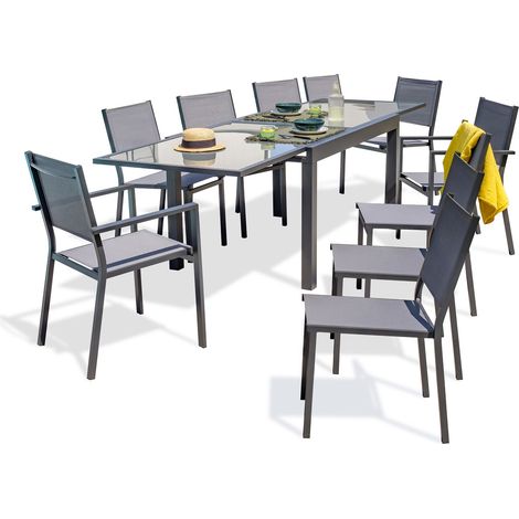 TOLEDE - Set da pranzo da giardino 10 posti alluminio e piano vetro - DCB GARDEN