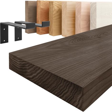 LAMO Manufaktur étagère murale en bois massif, bord régulier, étagère de rangement Original, noire / noire 80cm, LWG-01-A-005-80ZS