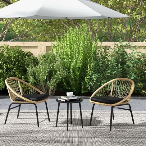 Conjunto de muebles de ratán para patio, conjunto de muebles de jardín, 2 sillones y mesa, amarillo (1/5)