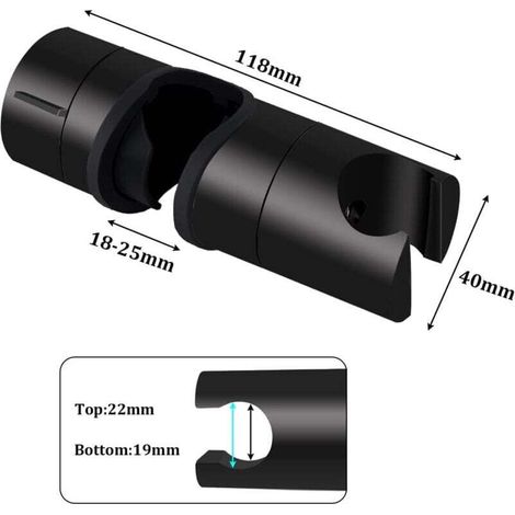Duschkopfhalterung – Schwarze Universalhalterung für 18–25 mm Duschstangen – Verstärktes, robustes ABS – Verbesserte Ausführung – Mattschwarz – Crezuo