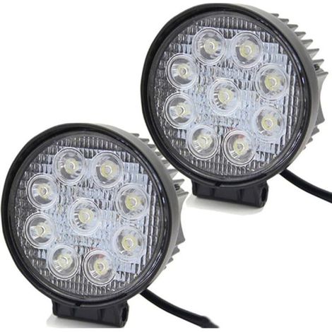 Lot de 2 27W Phare de Travail LED Lumière de Travail Ronde Offroad Projecteur Floodlight Projecteur Floodlight Worklight pour ATV SUV Tracteur Jardin 1755LM Noir en Fonte d'aluminium IP67- (1/4)