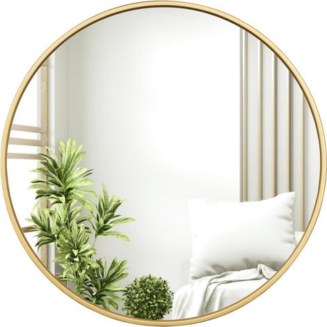 1 Miroir Rond, Cadre Métal Doré, Verre Clair 4mm, Panneau MDF, Pour Salon Chambre Entrée