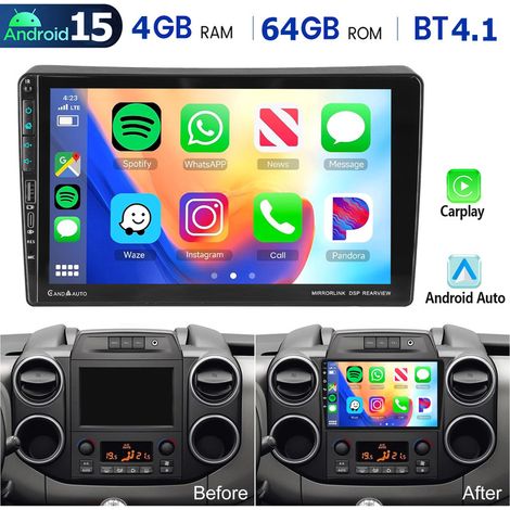 Autoradio Android 15 avec CarPlay et navigation GPS pour Peugeot Partner 2008-2017 avec port USB Type-C - 4+64G (1/5)