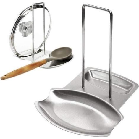 Porte-cuillère cuisine - Inox - Amovible - Support couvercle - Multifonctionnel - Contemporain (1/4)