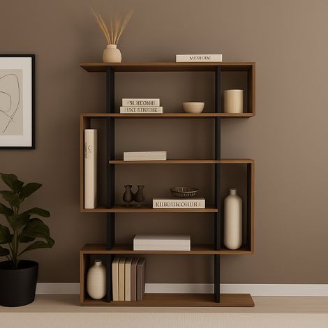 Dmora - Libreria Agamermis, Scaffale da ufficio, Mobile portalibri, Biblioteca, 110x26h161 cm, Quercia e Antracite