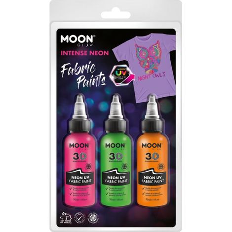 Moon Glow - Neon UV Intense Fabric Paint - 30ml Clamshell - Pink - Green - Orange - M38583