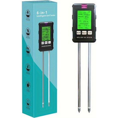 Testeur de sol, appareil de mesure pH, 6 en 1, avec écran LCD, noir, 22,5 cm (1/5)