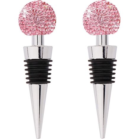 Lot de 2 bouchons de vin décoratifs et brillants, bouchons amusants et mignons en alliage de zinc et silicone cristal. Accessoires pour vin rouge, whisky, champagne, rosé et autres boissons. (1/5)