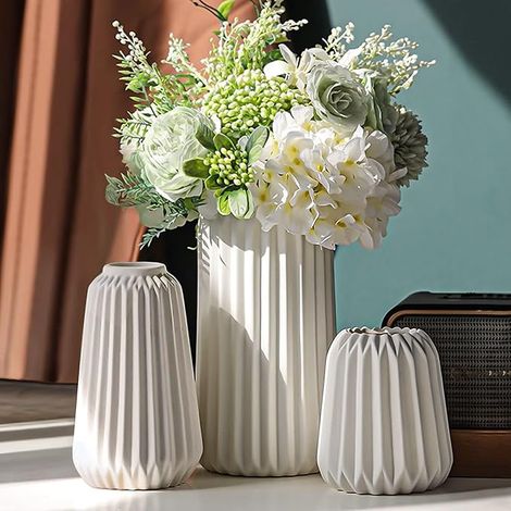 Vase Décoratif - de Vases en Céramique Blanche,pour Décoration D'intérieur avec Herbe de Pampas,Style Bohème Minimalisme Nordique (1/5)