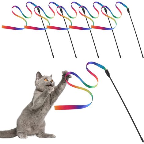 Set mit 5 interaktiven Katzenangeln – aus Bändern gefertigte Angelruten (1/5)