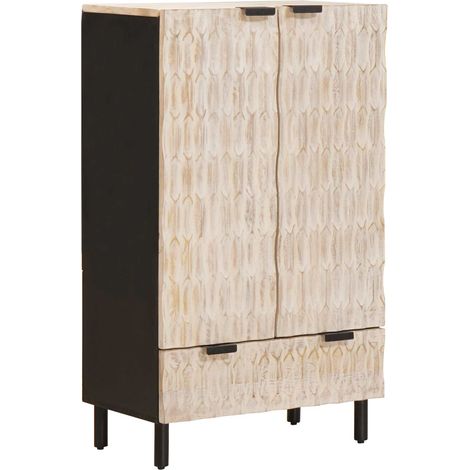 Highboard mit Tür Weiße gewaschene Oberfläche 60 x 33 x 100 cm