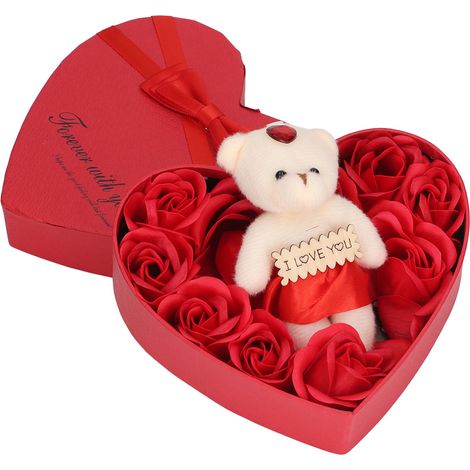 Coffret cadeau de savon en forme de rose, décoration intérieure en forme de cœur, couleurs vives et romantiques, savon de bain doux. (1/5)