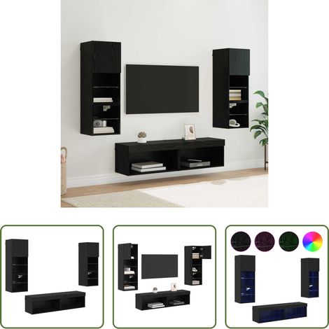 vidaXL Étagères murales - Unité murale de TV 6 pcs Chêne noir Bois d'ingénierie (1/5)