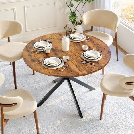 Mesa redonda de tablero de partículas y hierro 120 x 120 x 76 cm marrón vintage, estilo industrial 4-6 personas (1/5)
