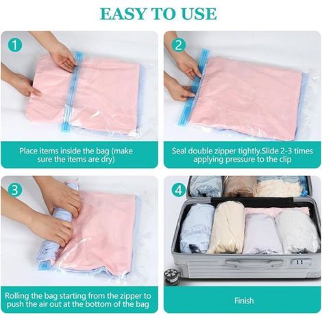 Sac Sous Vide Voyage - 9 Pièces - 35x50 cm 40x60 cm 50x70 cm - Pour Vêtements et Rangement de Voyage - Lot de 9 (1/5)