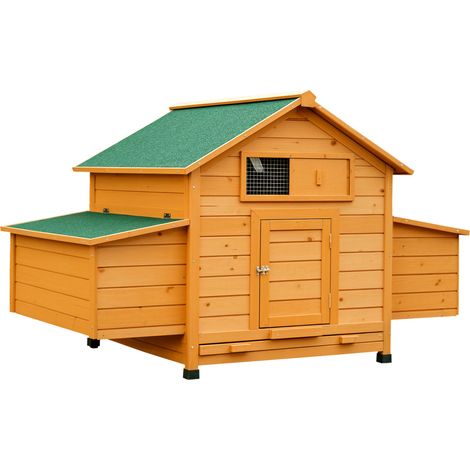 Pollaio Gabbia Ovaiole per Galline da Giardino con 2 Cassetti, Nido e Tetto da Esterno Impermeabile in Legno, 150x100x96.5 cm