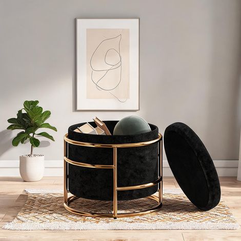 Pouf coloris noir en polyester 42 x 42 x 39 cm (1/5)