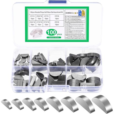 Assortiment de 100 Rainures de Clavette, Clés demi-lune, Clés à Rainures 3-4-5-6 mm, Kit Assortiment de Poulie de Volant Moteur et Vilebrequin (1/5)