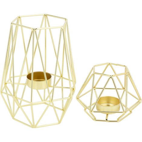 Ensemble de 2 Photophores GéOméTriques en MéTal avec Bougies Chauffe-Plat pour DéCorations de Salons et de Salles de Bains - Centres de Table pour
