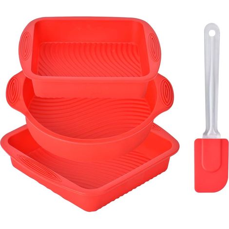 Ensemble de 3 moules à pâtisserie professionnels antiadhésifs en silicone, comprenant un moule à gâteau, un moule à pain/toast, un pinceau à huile et une spatule pour la préparation de toasts, gâteaux (1/5)