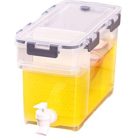 Distributeur de boissons transparent de grande capacité avec couvercle scellé - Sans danger pour le réfrigérateur - Anti-fuite - Distributeur de boissons froides avec robinet (1/5)