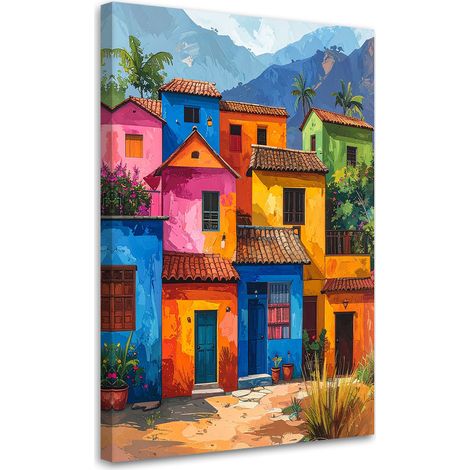 Tabelau sur Toile, Ville colorée dans les montagnes,40x60 (1/4)
