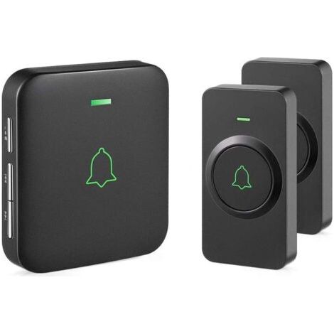 Sonnette sans Fil Carillon de Porte Étanche à 300M Deux Emetteurs avec Un Récepteur Enfichable, 52 Mélodies au 5 Niveaux Volumes et Indicateur LED (1/5)