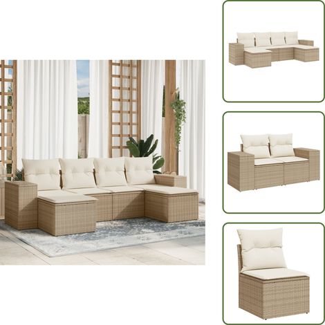 6-tlg. Garten-Sofagarnitur mit Kissen Beige Poly Rattan - Gartensorte - Gartenmöbelset - Outdoor Möbel - Lounge Set - Rattan Gartenmöbel (1/5)