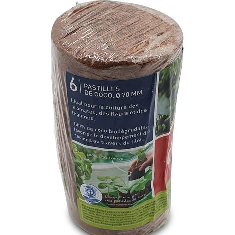 Lot de 6 - ROMBERG - Pastilles de coco de culture - Gamme CLASSIC - Ø 70 mm - 100% coco sans tourbe - Biodégradable et certifié Ange Bleu - Voir photos pour détails (1/4)