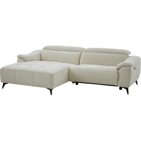 Divano angolare sinistro relax elettrico in tessuto strutturato beige - CLIMOTA (1/5)