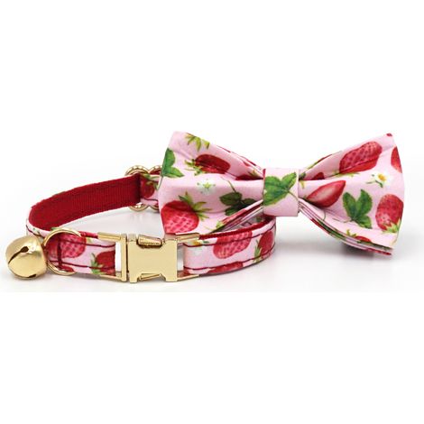Collier chat imprimé fruits et fleurs L noir avec nœud papillon (1/2)