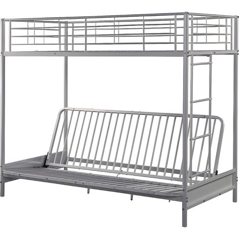 Letto a soppalco con divano letto 90 x 190 cm Metallo Argento + Futon + Materasso - MODULO V (1/4)