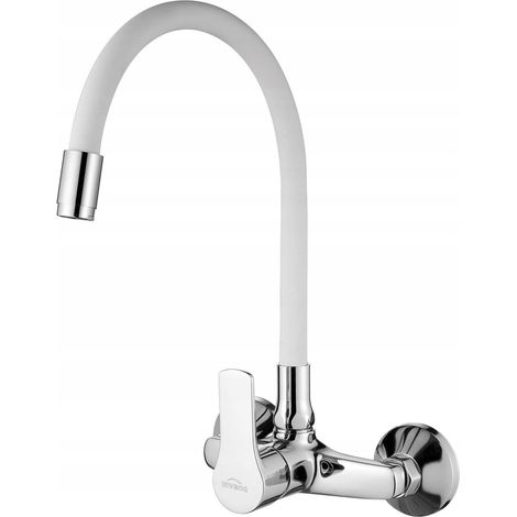 Invena Verso grifo de cocina mural blanco mate cromo