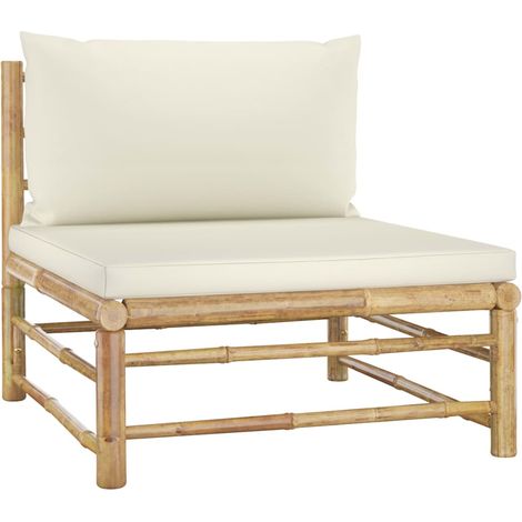Vidaxl – Canapé central de jardin en bambou avec coussins blanc crème – Dimensions 65x70x60cm – Conception modulaire et légère – Idéal pour terrasses et patios