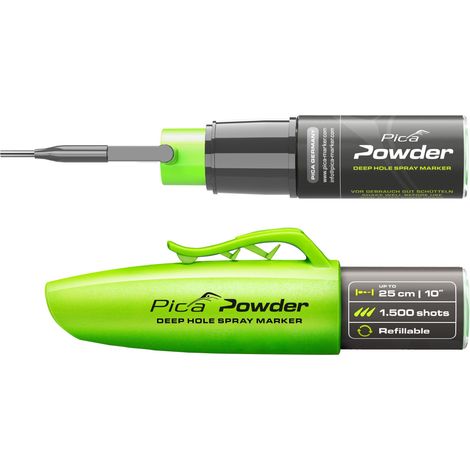 Marqueur spray rechargeable pour marquage profond – Poudre fluorescente verte – Jusqu'à 1500 marquages – Technologie ZERO GAS – Pica