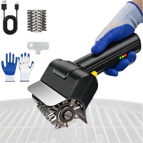 Brosse électrique pour Barbecue, 1100 TR/Min, sans Fil tête en acier inoxydable, étanche, kit d'accessoires de barbecue pour barbecue extérieur, barbecue pivotant et camping (1/5)