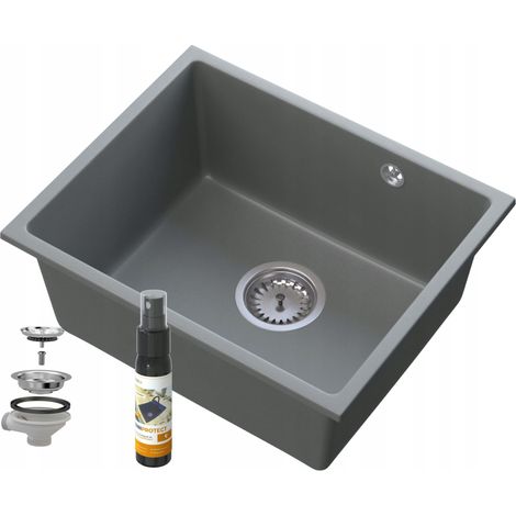 Évier de cuisine en granit Manado 46 × 37.5 cm sous plan gris avec distributeur et siphon (1/5)