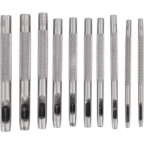 10-teiliges Set aus hohlen Lederlochern aus Edelstahl, Rundlocher für Riemen, Armbänder und Gürtel, inklusive Aufbewahrungstasche (1/5)