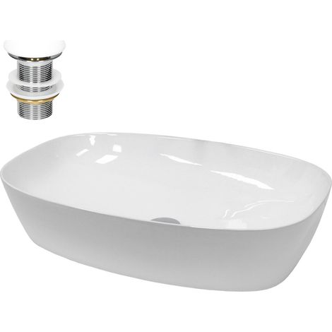 ECD Germany Waschbecken Waschtisch 605x380x140 mm Keramik Oval Weiß inkl. Ablaufgarnitur für Waschbecken ohne Überlauf Aufsatzbecken Aufsatzwaschbecken Aufsatzwaschtisch Waschschale Spülbecken Becken (1/5)