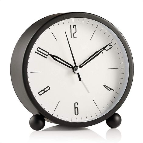 Réveil rond sans tic-tac, fonction de batterie et de lumière, réveil super silencieux, design élégant simple pour bureau / chambre à coucher (1/3)