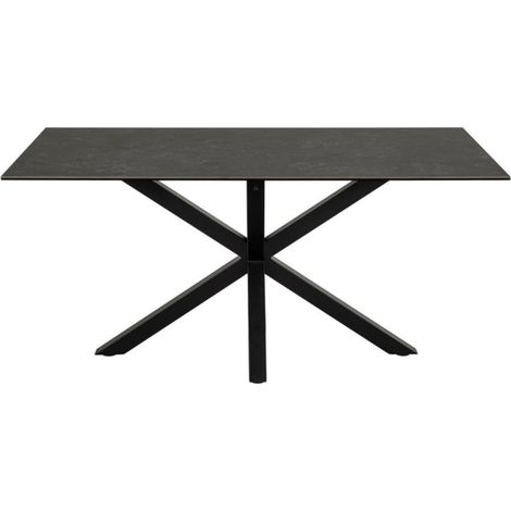 Hellin – Table de salle à manger rectangulaire en céramique 6 places L160 – Piétement croisé en métal – Plateau fin et élégant – Coloris gris anthracite/noir (1/5)